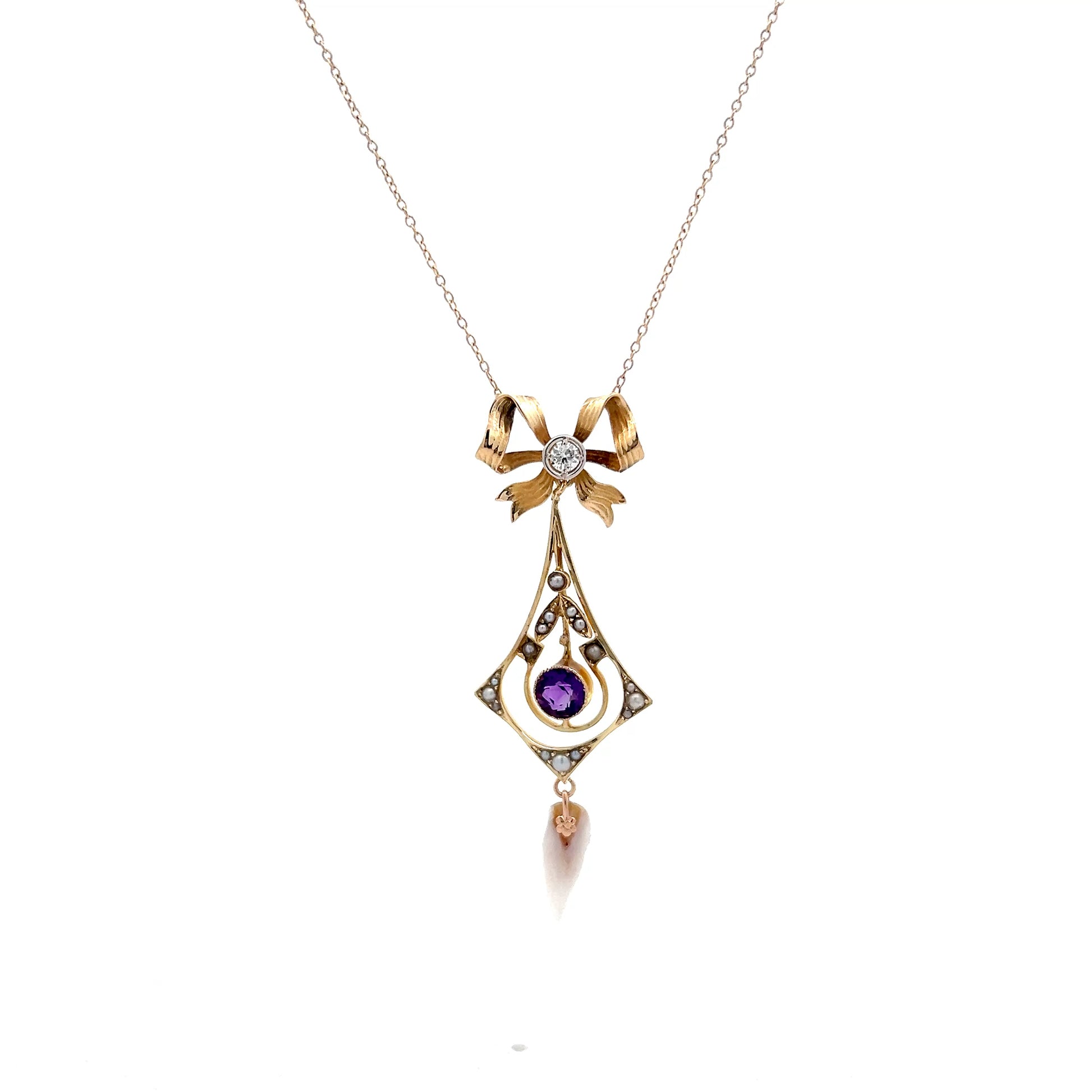 Antique Edwardian Amethyst & Diamond Pendant in 14k