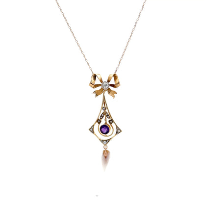 Antique Edwardian Amethyst & Diamond Pendant in 14k