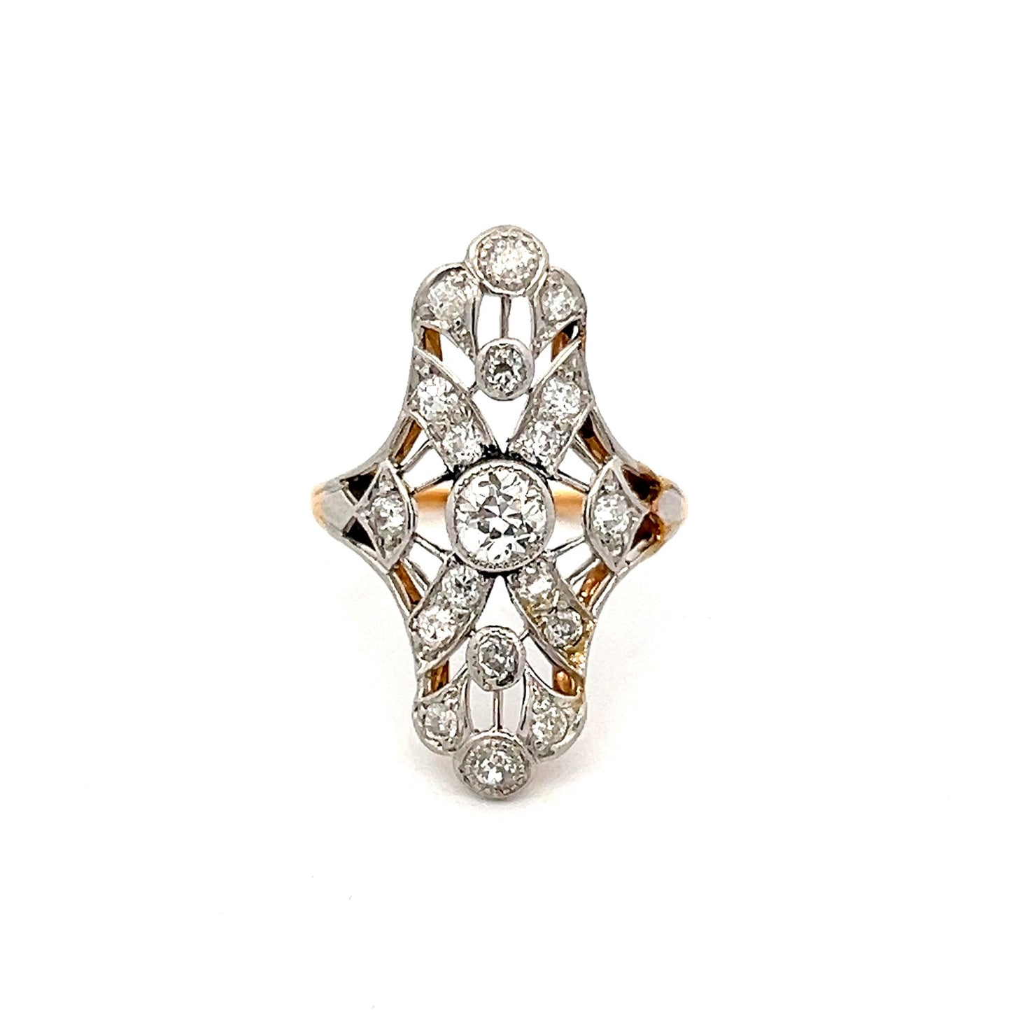 Antique Edwardian Diamond Dinner Ring in Yellow Gold & Platinum