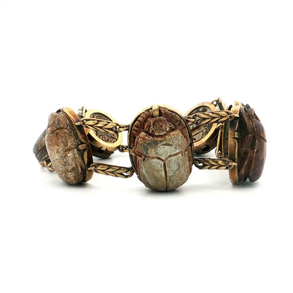 Antique Faience Scarab Beetle Bracelet 14k Yellow Gold