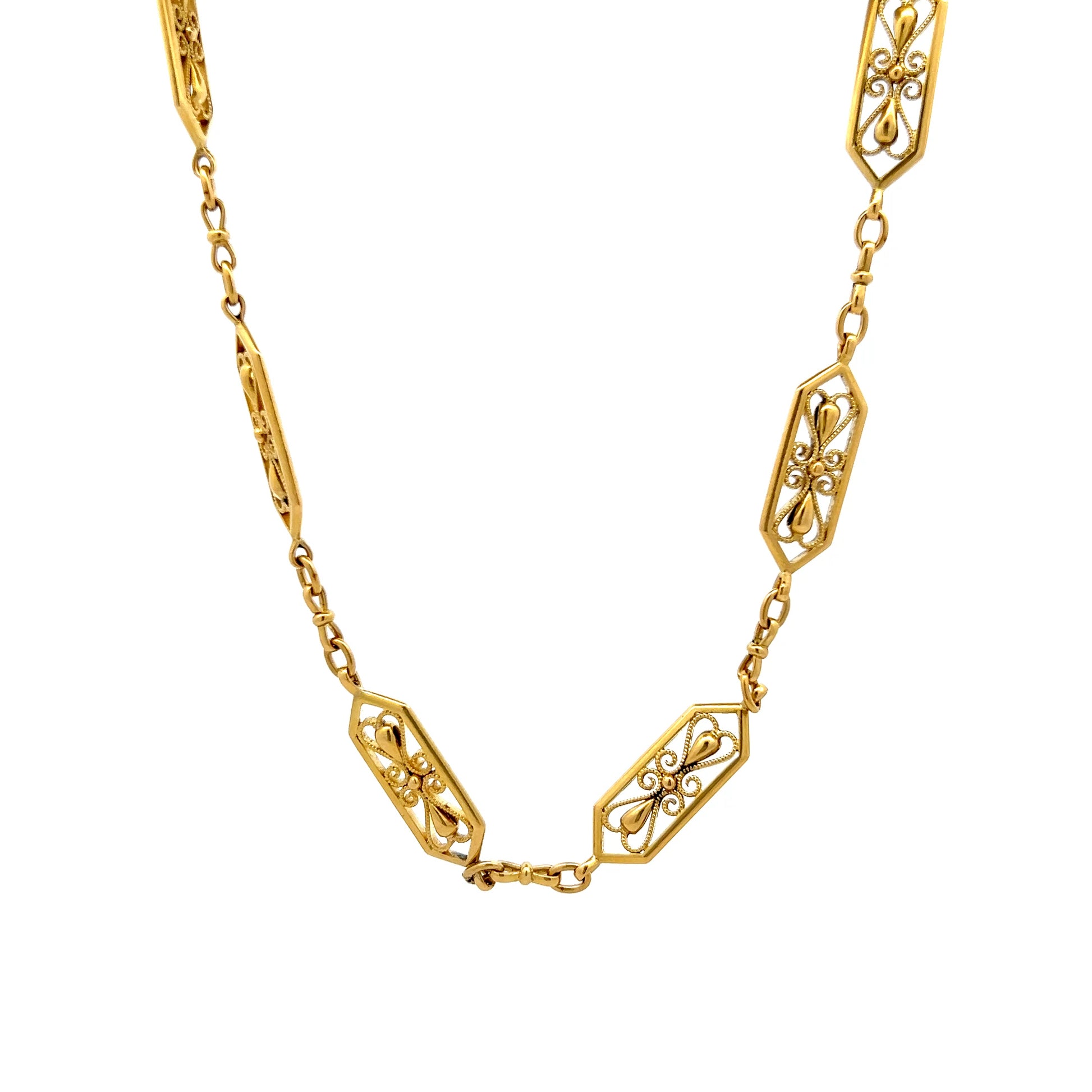 Antique Victorian 60" Filigree Link Chain Necklace in 18k