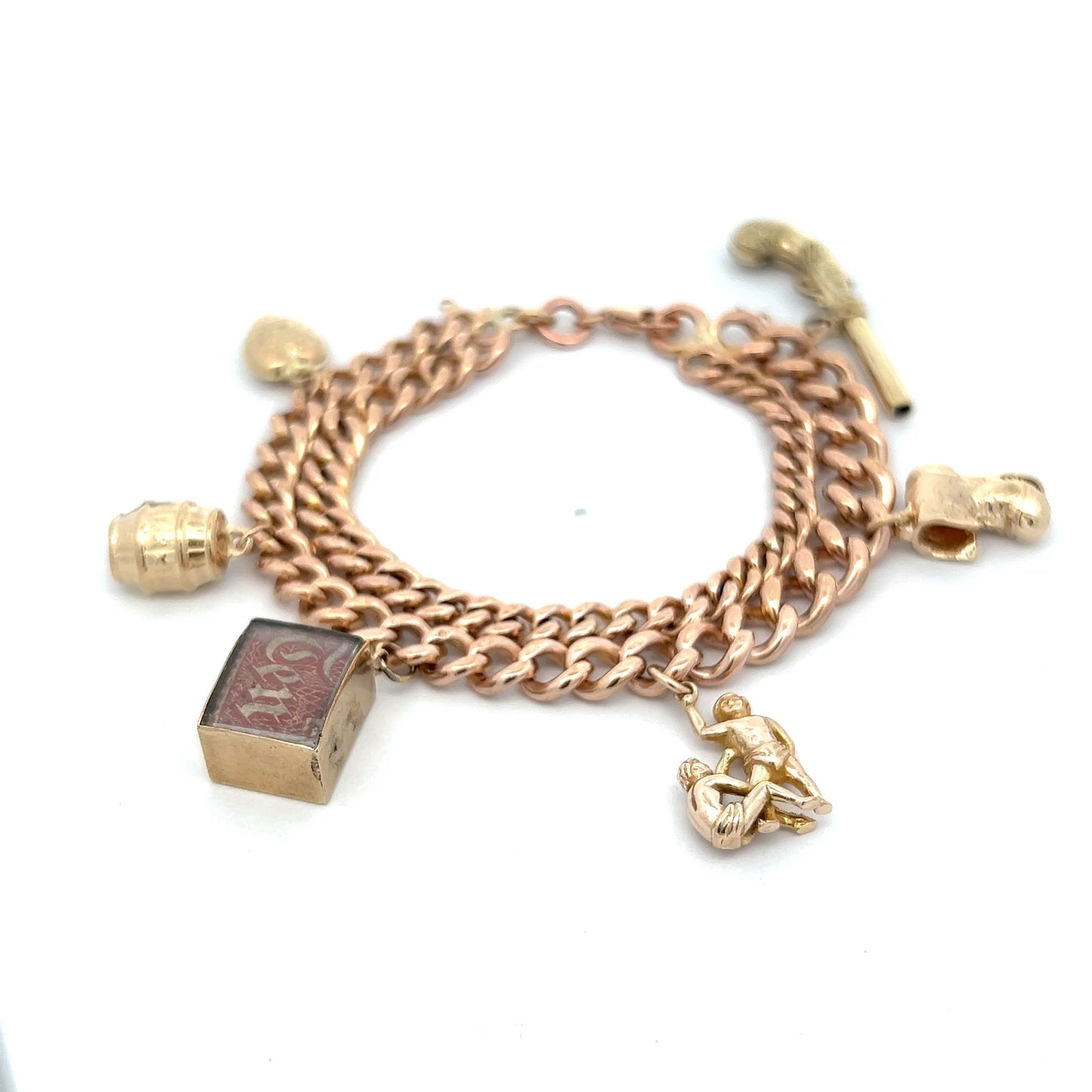 Antique Victorian Curb Link Charm Bracelet  in 9k