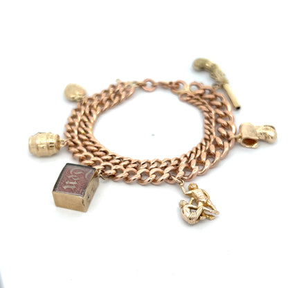 Antique Victorian Curb Link Charm Bracelet  in 9k