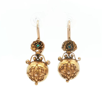 Antique Victorian Dangle Earrings in 14k Yellow Gold