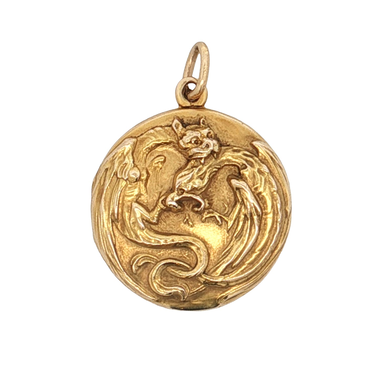 Antique Victorian Dragon Locket Pendant 14k Yellow Gold