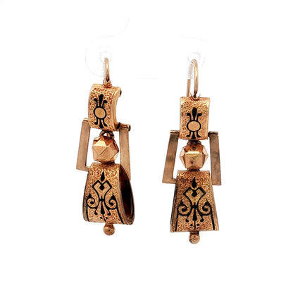 Antique Victorian Enamel Drop Earrings in 14k