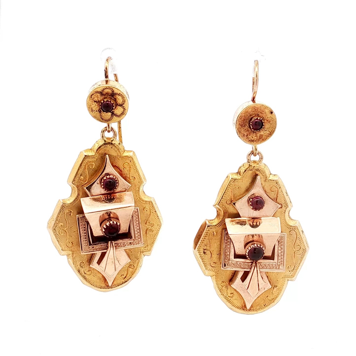 Antique Victorian Garnet Drop Earrings 10k