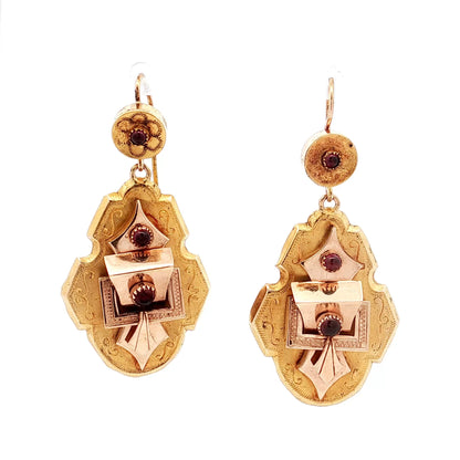Antique Victorian Garnet Drop Earrings 10k