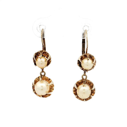 Antique Victorian Pearl Drop Earrings in 14k Yellow Gold