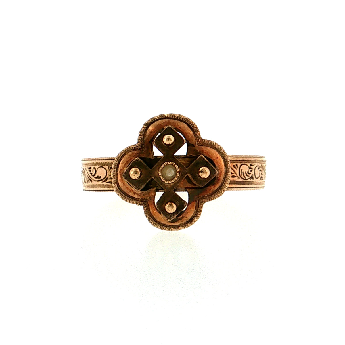 Antique Victorian Pearl Mourning Cocktail Ring 12k Rose Gold