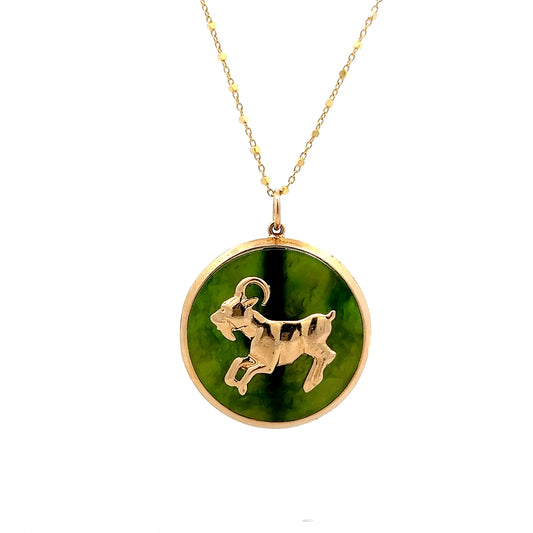 Aries Nephrite Zodiac Pendant in 14k Yellow Gold