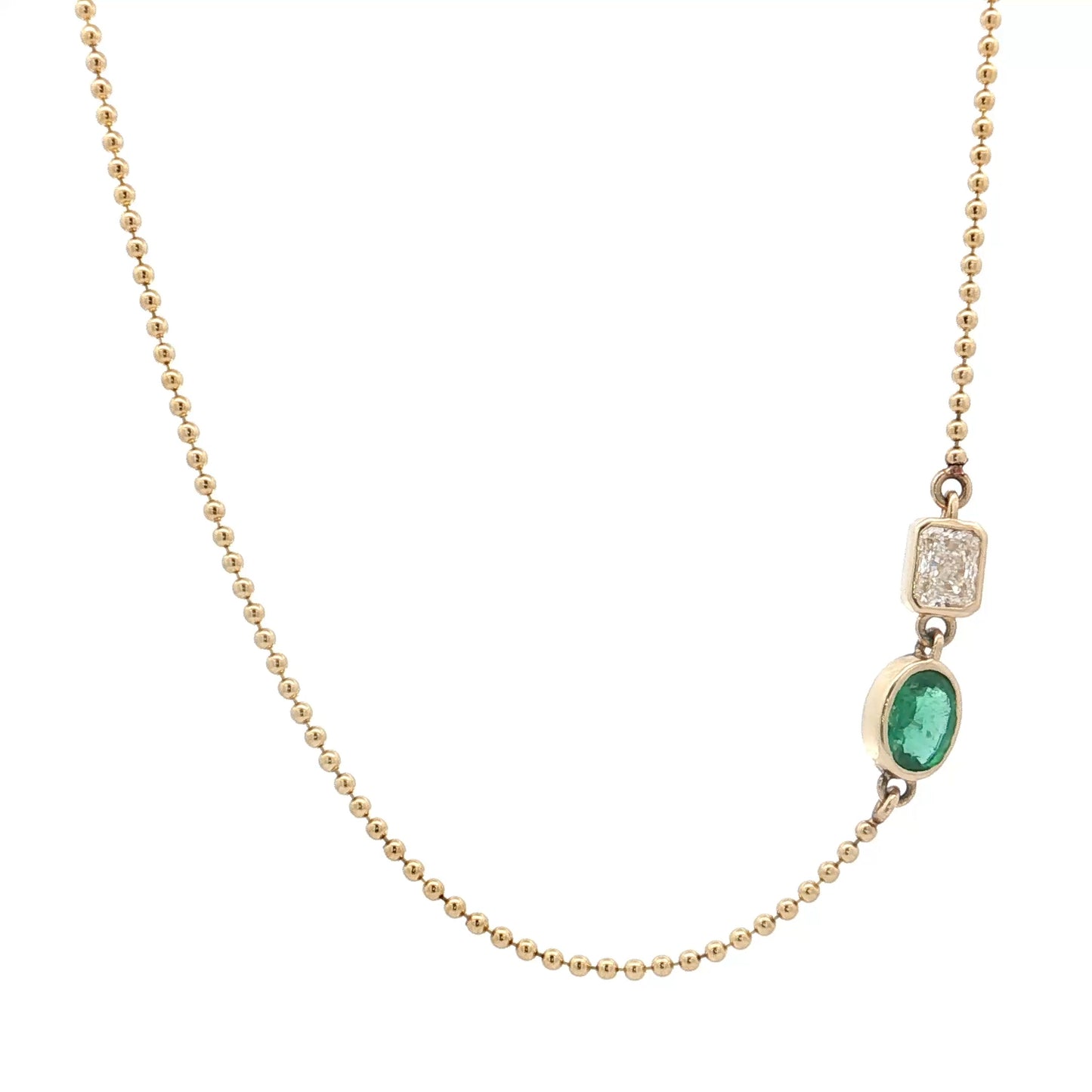 Asymmetrical Emerald & Diamond Necklace 14k