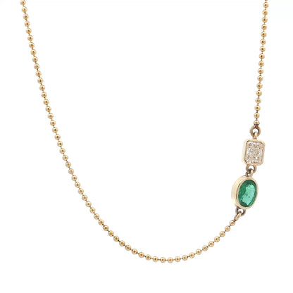 Asymmetrical Emerald & Diamond Necklace 14k