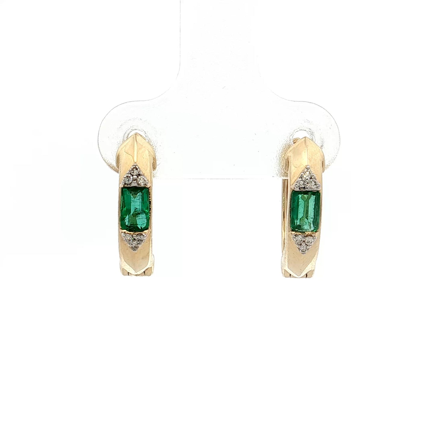 Baguette Emerald & Diamond Hoop Earrings 14k Yellow Gold