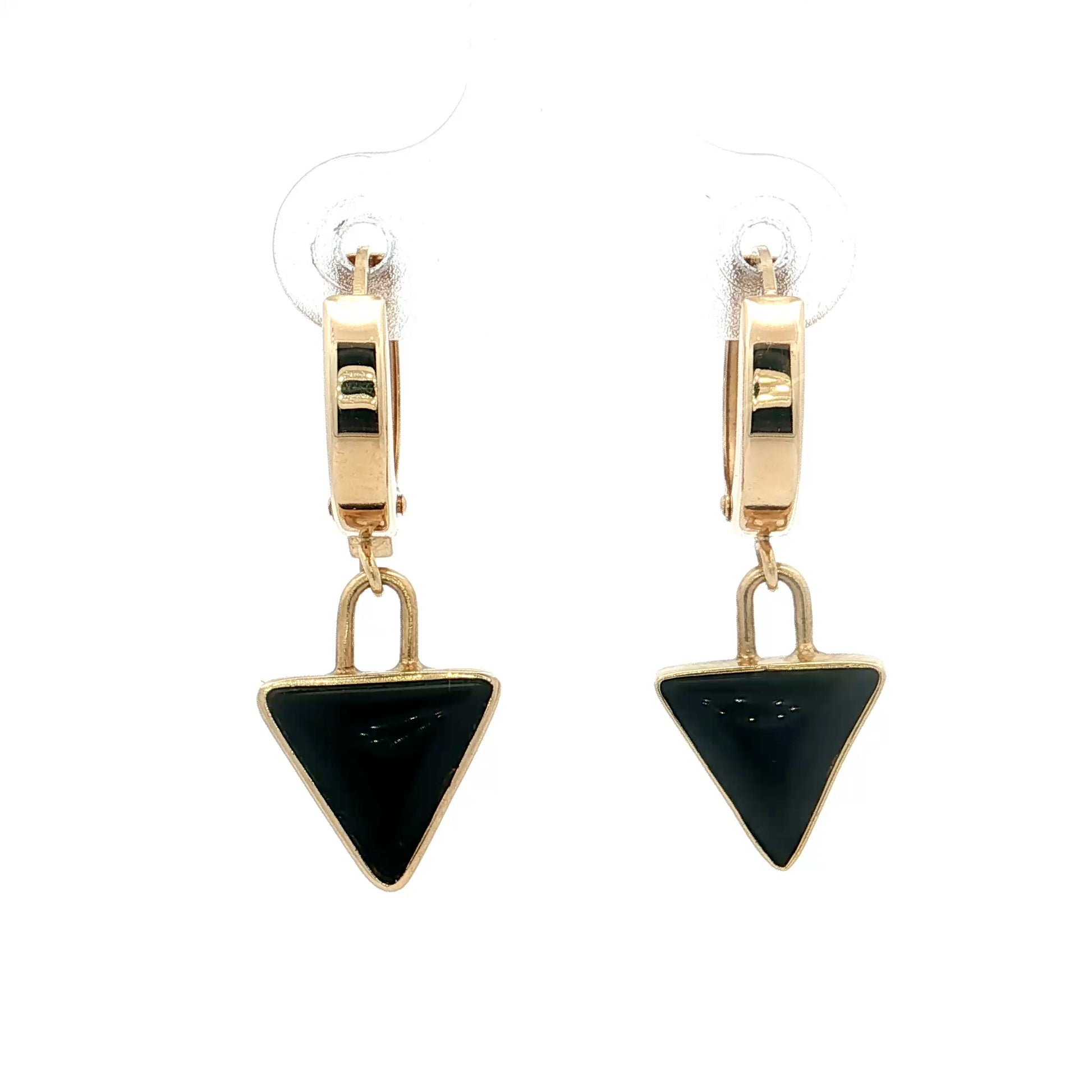 Black Enamel Huggie Dangle Earrings 14k Yellow Gold
