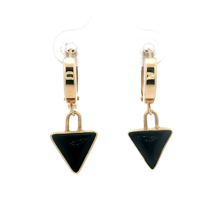 Black Enamel Huggie Dangle Earrings 14k Yellow Gold