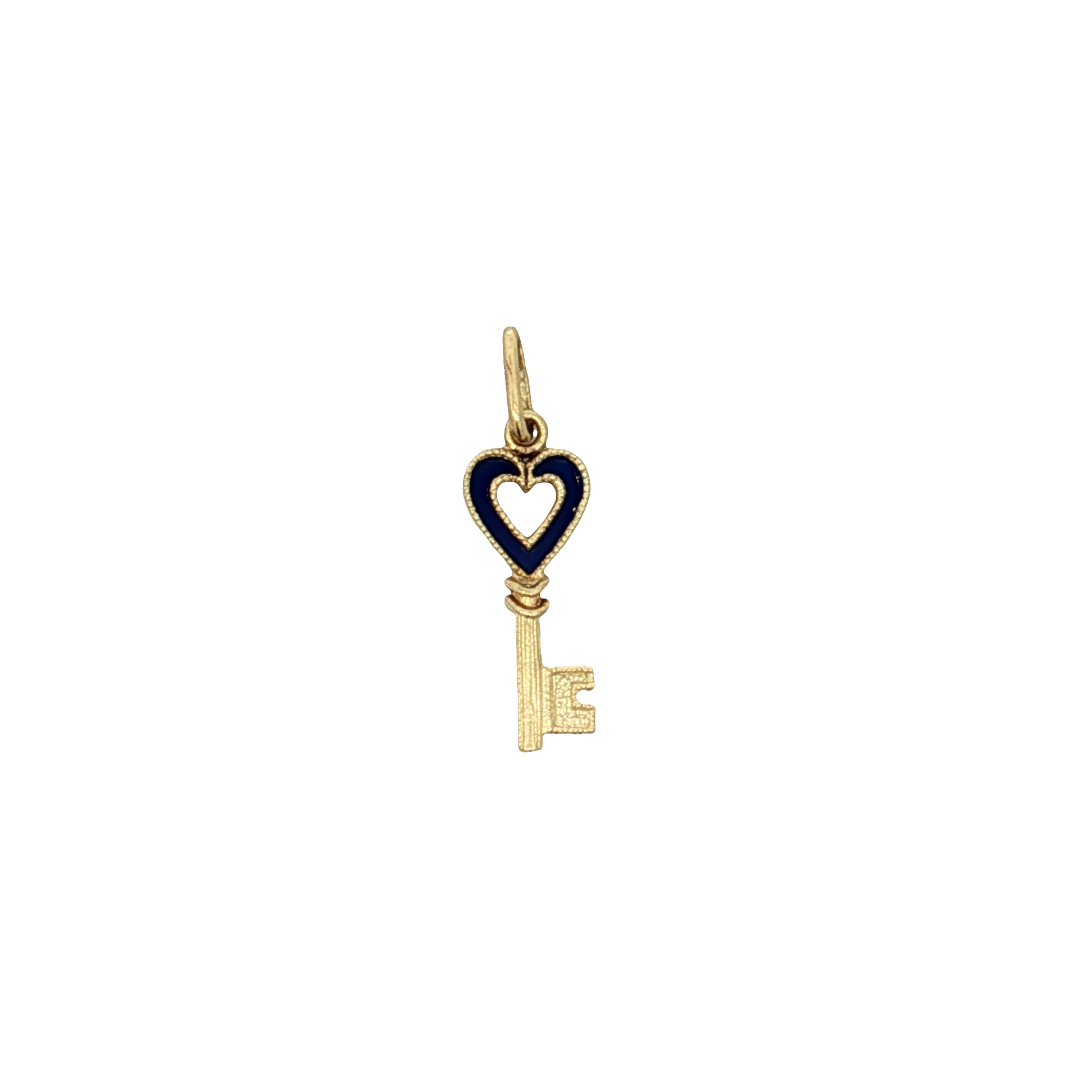 Blue Enamel Key Pendant in 14k Yellow Gold