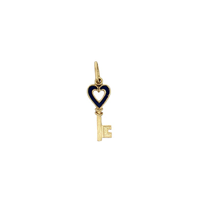Blue Enamel Key Pendant in 14k Yellow Gold