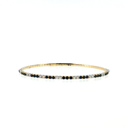 Blue Sapphire & Diamond Bangle Bracelet 14k