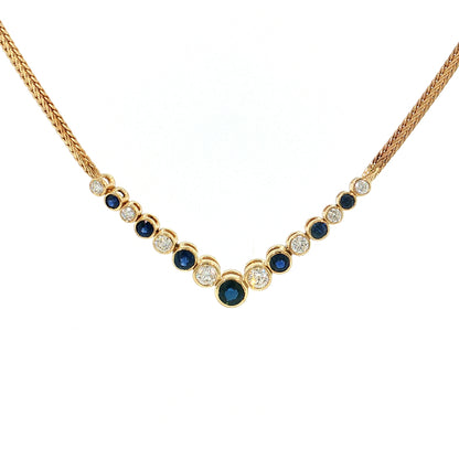 Blue Sapphire & Diamond Herringbone Necklace 14k