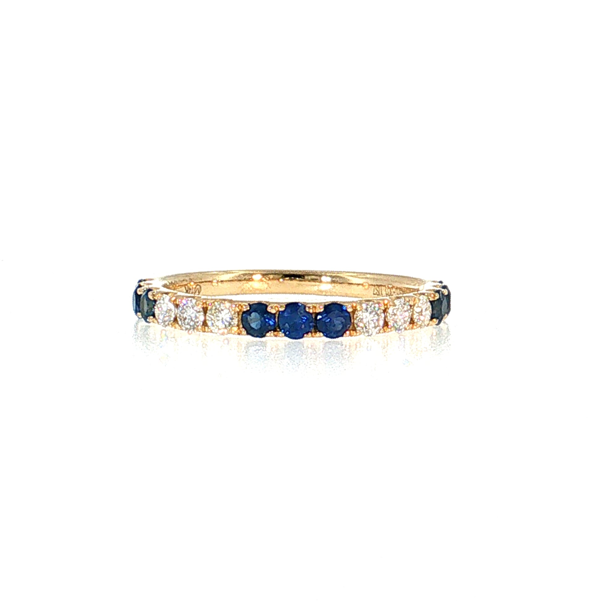 Blue Sapphire & Diamond Stacking Band 14k Yellow Gold