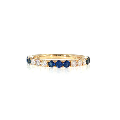 Blue Sapphire & Diamond Stacking Band 14k Yellow Gold