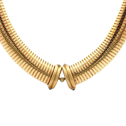 Blue Sapphire Tubogas Necklace 14k Yellow Gold