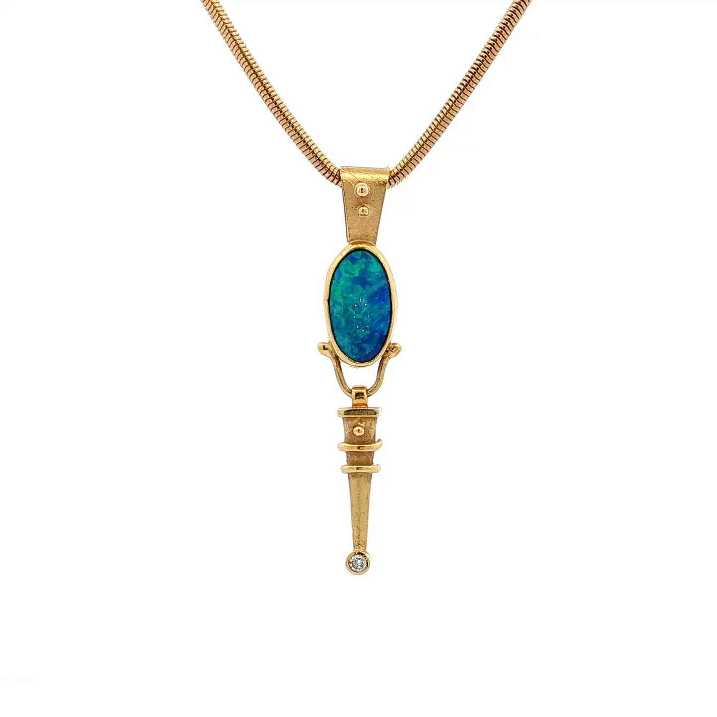 Cabochon Opal & Diamond Pendant Necklace 14k & 18k Gold