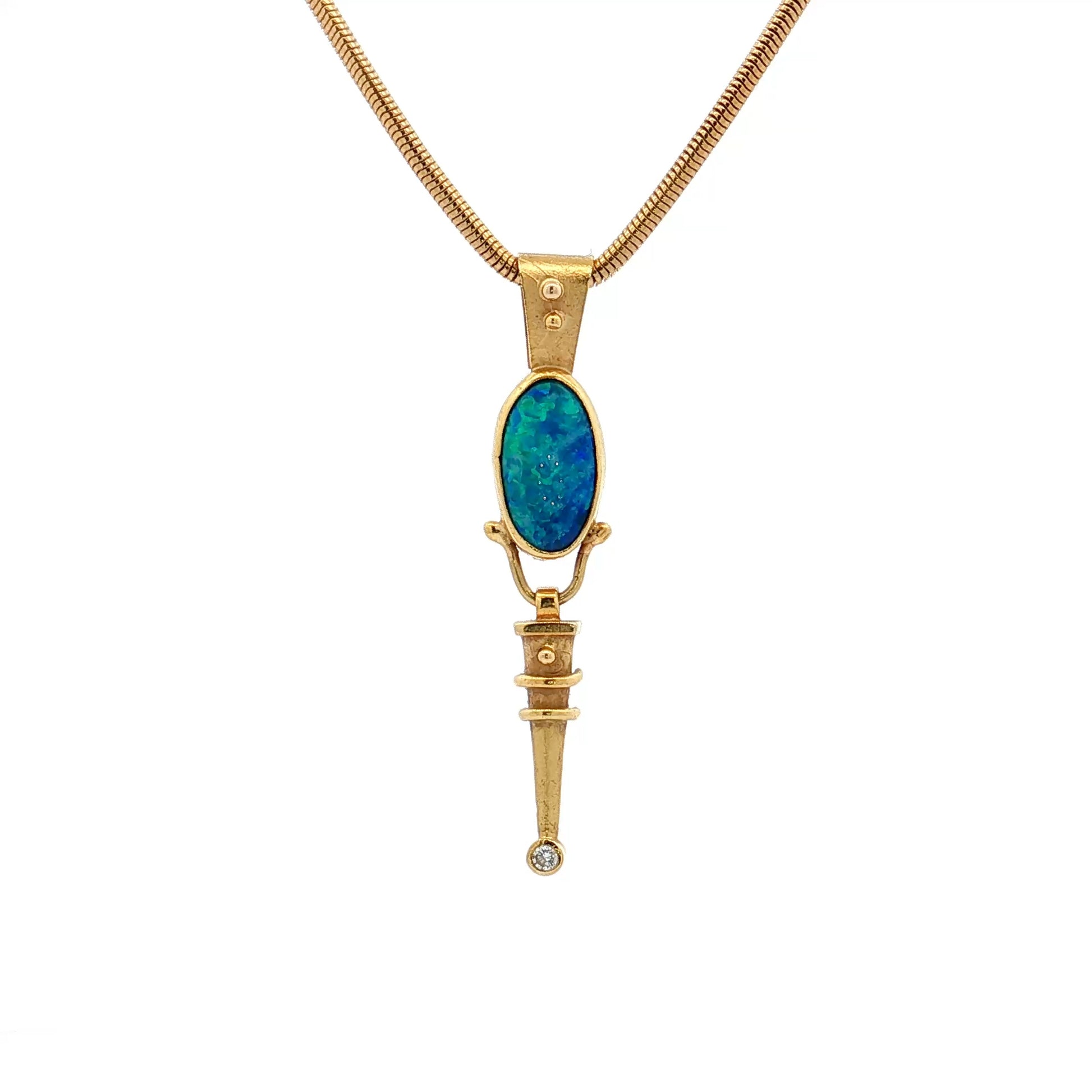Cabochon Opal & Diamond Pendant Necklace 14k & 18k Gold