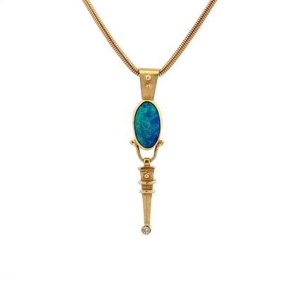 Cabochon Opal & Diamond Pendant Necklace 14k & 18k Gold
