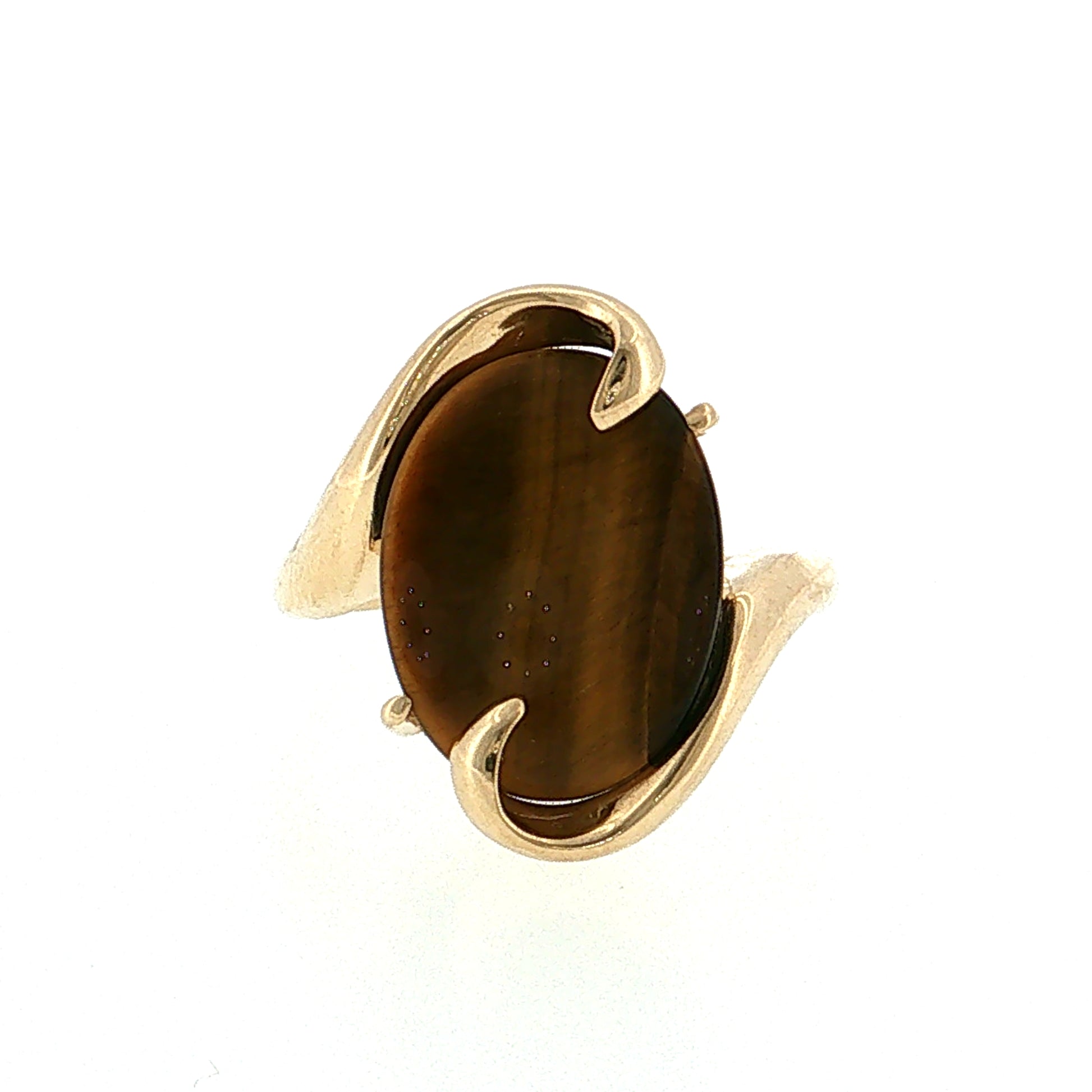 Cabochon Tiger's Eye Cocktail Ring 14k Yellow Gold