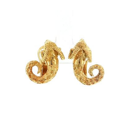 Capricorn Sea Goat Stud Earrings 18k Yellow Gold