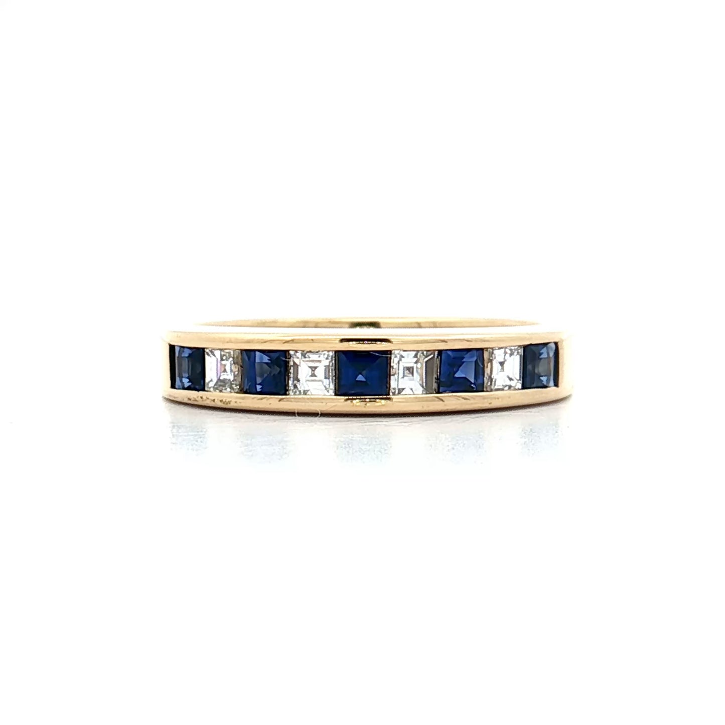 Carre Cut Sapphire & Diamond Wedding Band 18k