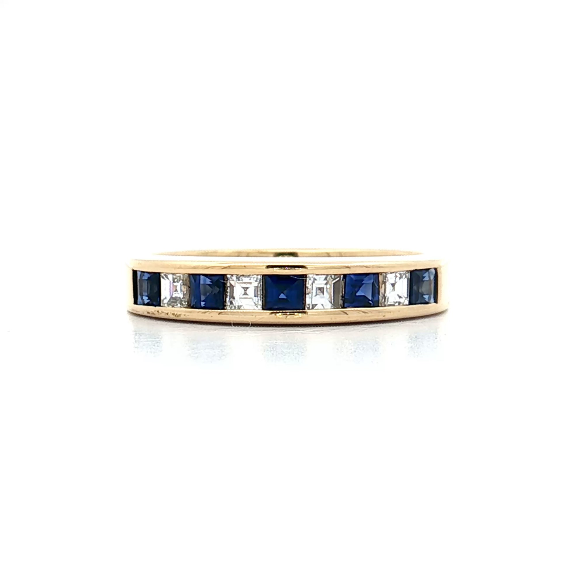 Carre Cut Sapphire & Diamond Wedding Band 18k