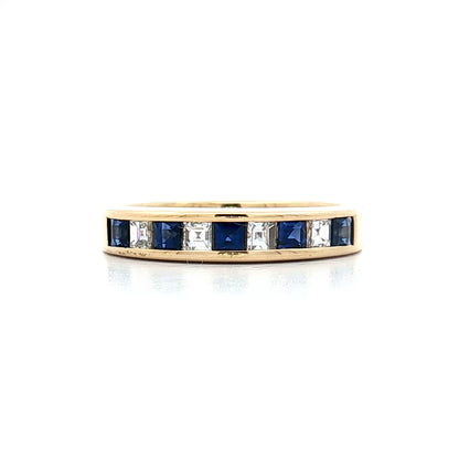 Carre Cut Sapphire & Diamond Wedding Band 18k