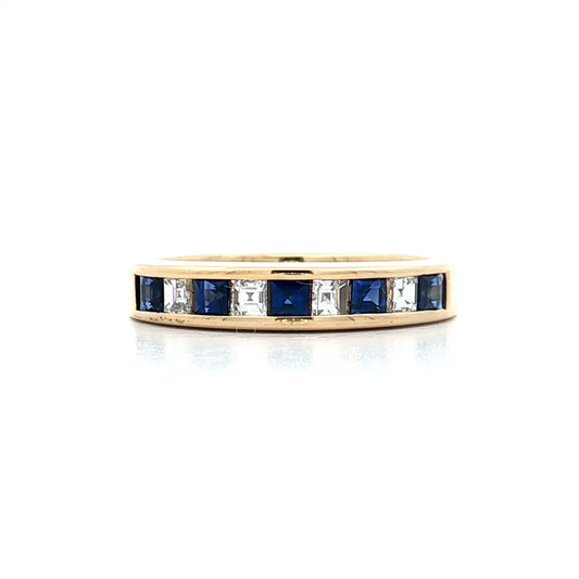 Carre Cut Sapphire & Diamond Wedding Band 18k