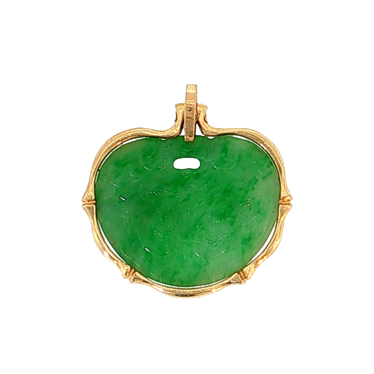 Carved Jadeite Apple Pendant 14k Yellow Gold