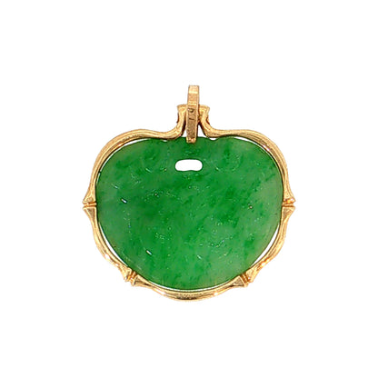 Carved Jadeite Apple Pendant 14k Yellow Gold