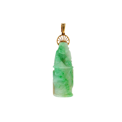 Carved Jadeite Buddha Pendant 14k Yellow Gold