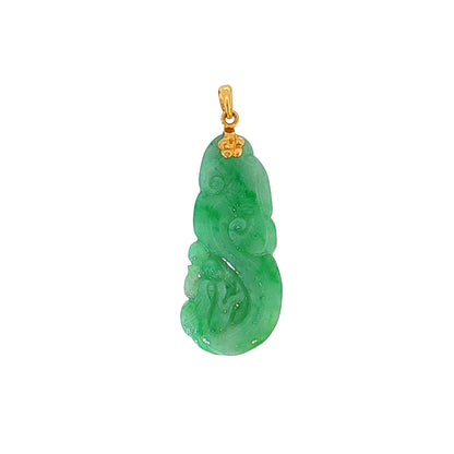 Carved Jadeite Dragon Pendant 18k Yellow Gold