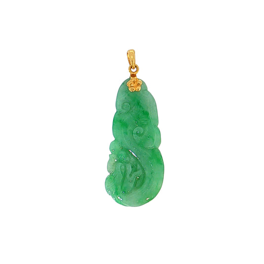 Carved Jadeite Dragon Pendant 18k Yellow Gold