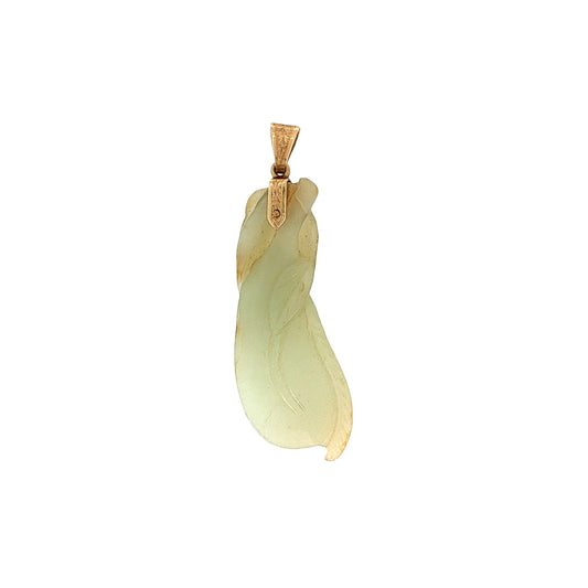 Carved Jadeite Eggplant Pendant 14k Yellow Gold