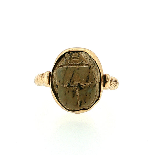 Carved Nutshell Scarab Flip Ring 14k Yellow Gold