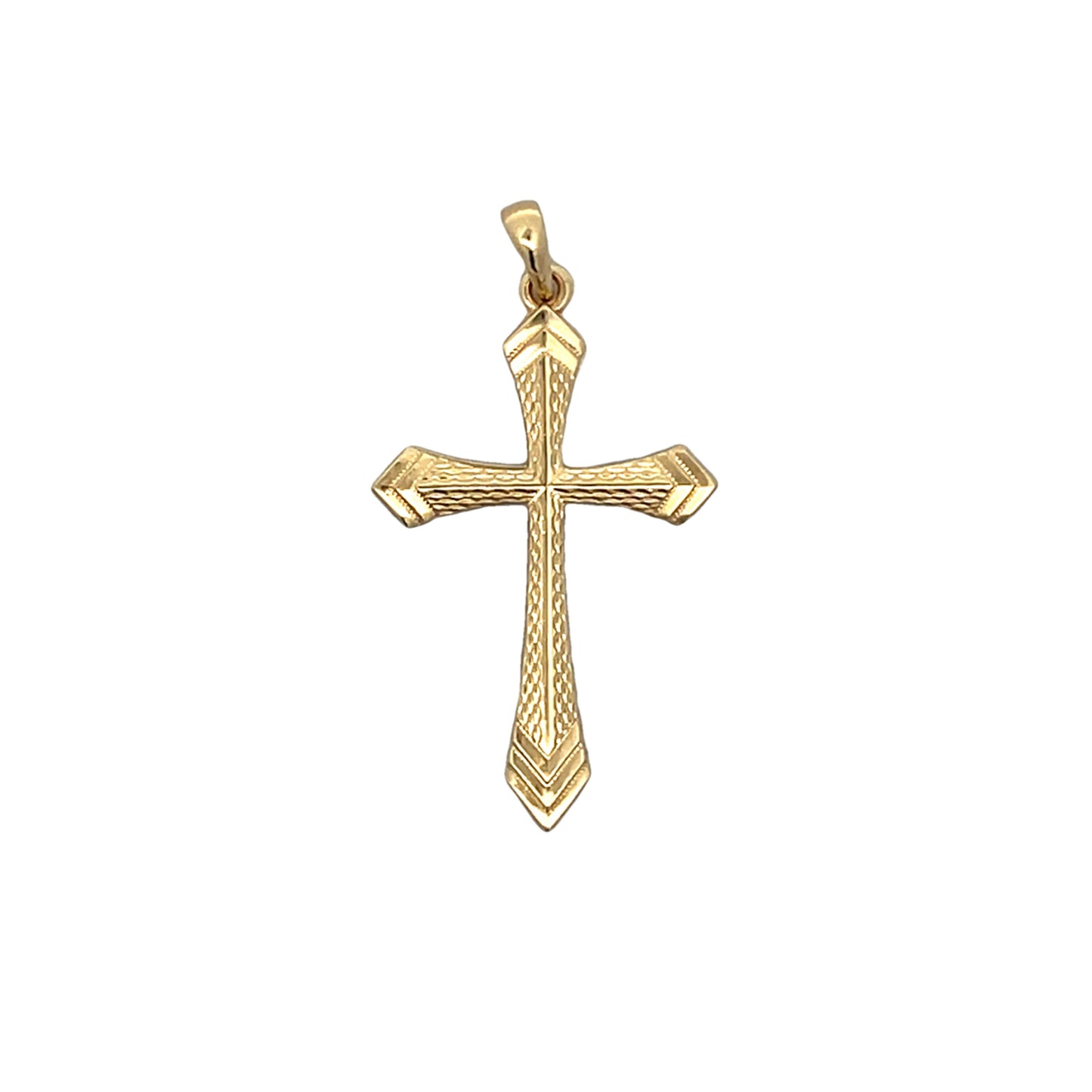 Chevron Detailed Cross Pendant in 14k Yellow Gold