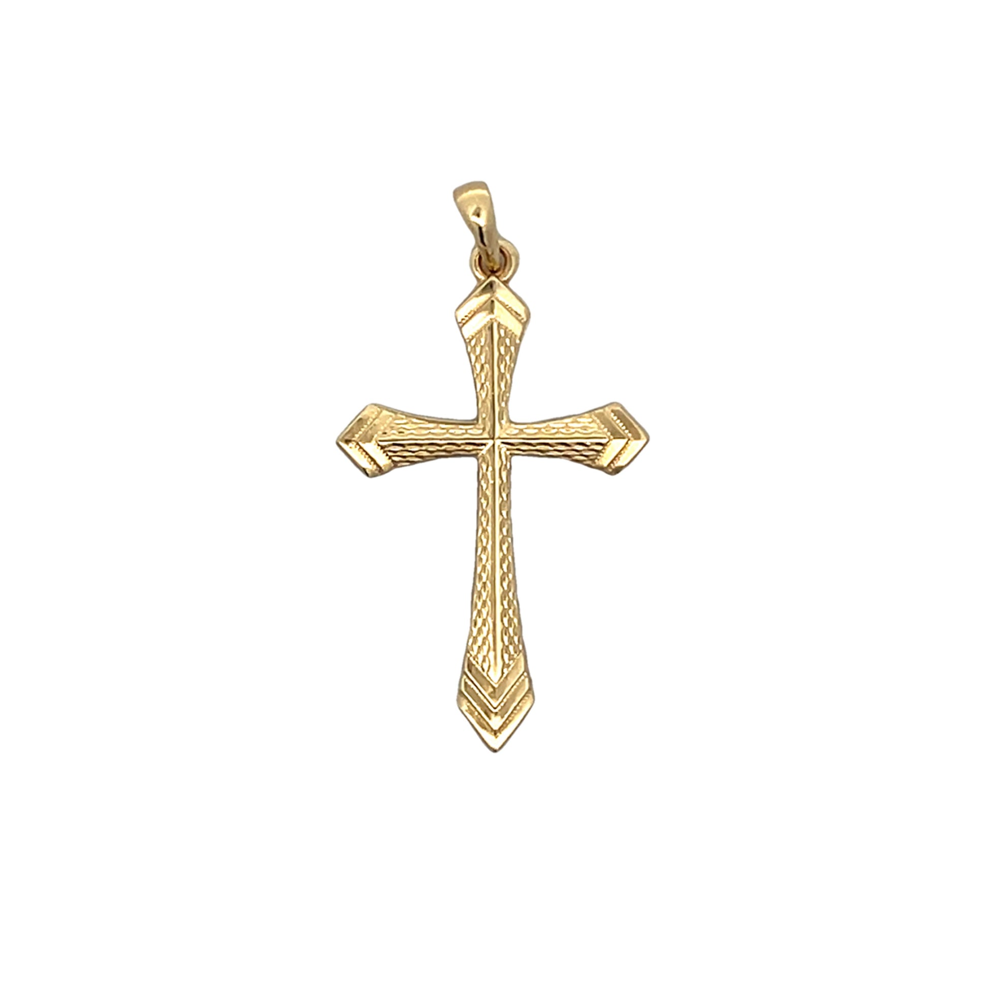 Chevron Detailed Cross Pendant in 14k Yellow Gold