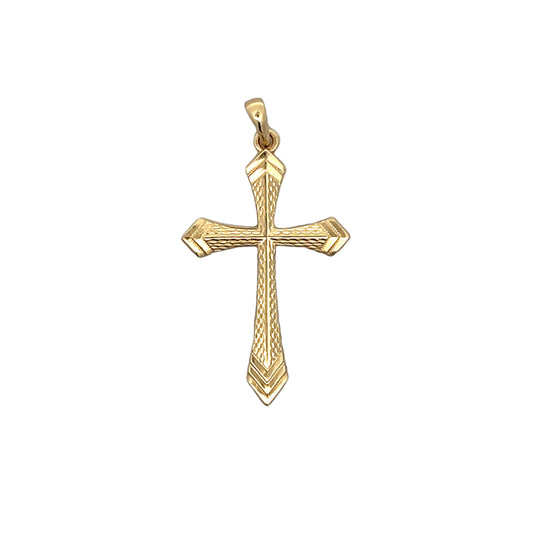 Chevron Detailed Cross Pendant in 14k Yellow Gold
