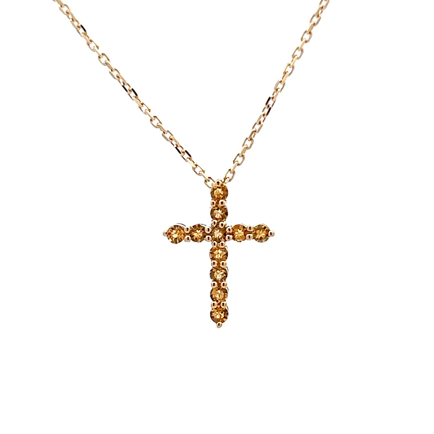 Citrine Cross Pendant Necklace 14k Yellow Gold