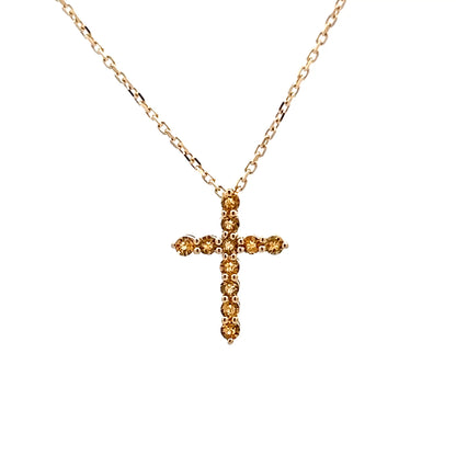 Citrine Cross Pendant Necklace 14k Yellow Gold