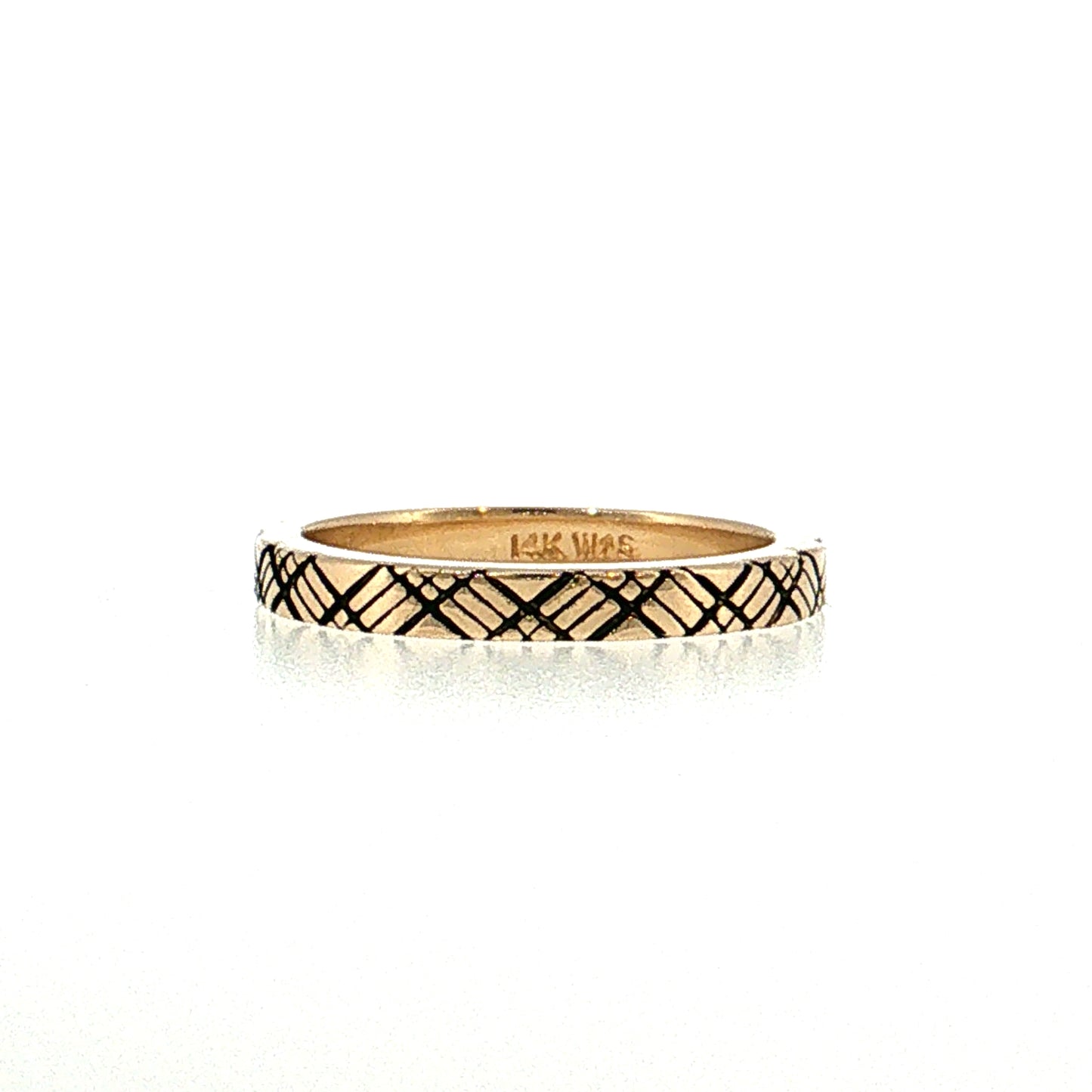 Cross Hatch Black Enamel Stacking Ring 14k