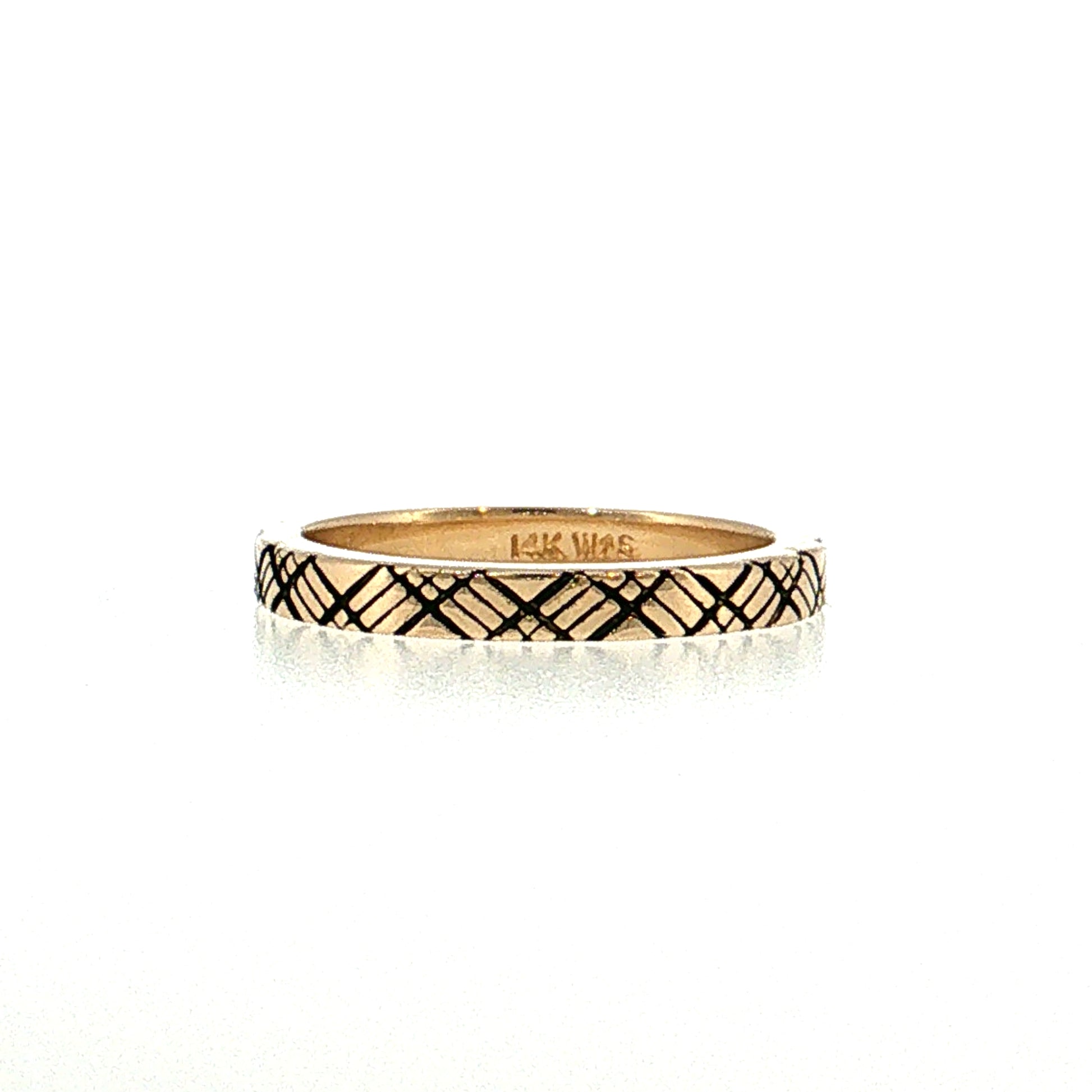 Cross Hatch Black Enamel Stacking Ring 14k